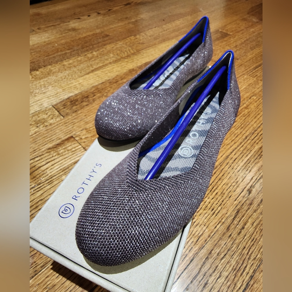 Rothy's Purple and Gray Flats Sleek Knit Design